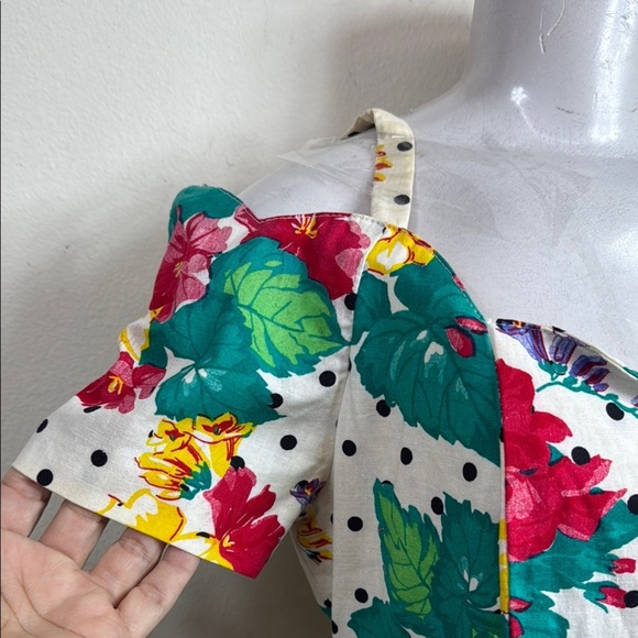 (T2) Benson & Smith 80s Vintage Bohemian Floral Print Cream Cotton Dress, Size 9 - Picture 2 of 14